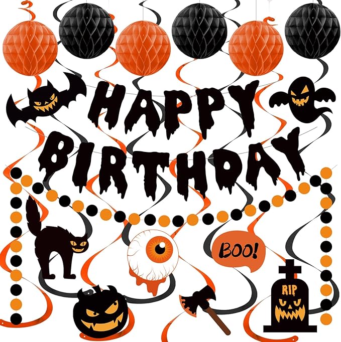 Halloween Birthday Decorations, Happy Birthday Banner by Danadia
