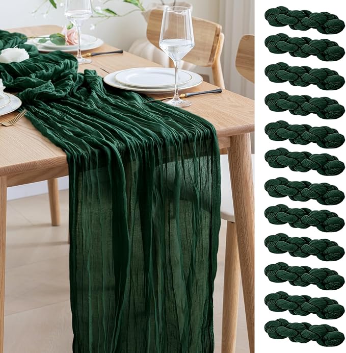 Asee'm 12PCS Table Runner Cheesecloth 10FT Emerald Green Boho Gauze Fabric by Aseem
