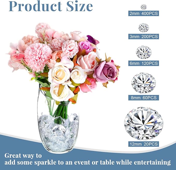 Hicarer 800 Pieces Diamond Decorations Acrylic Diamond Table Scatter Crystals - Image 2