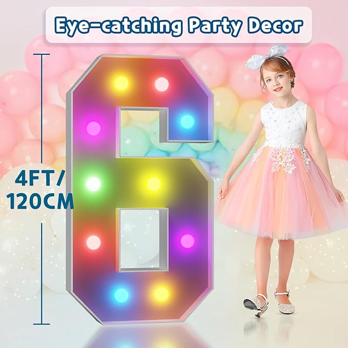 imprsv 4FT Colorful Marquee Numbers, 18 Colors Number 6 - Image 6