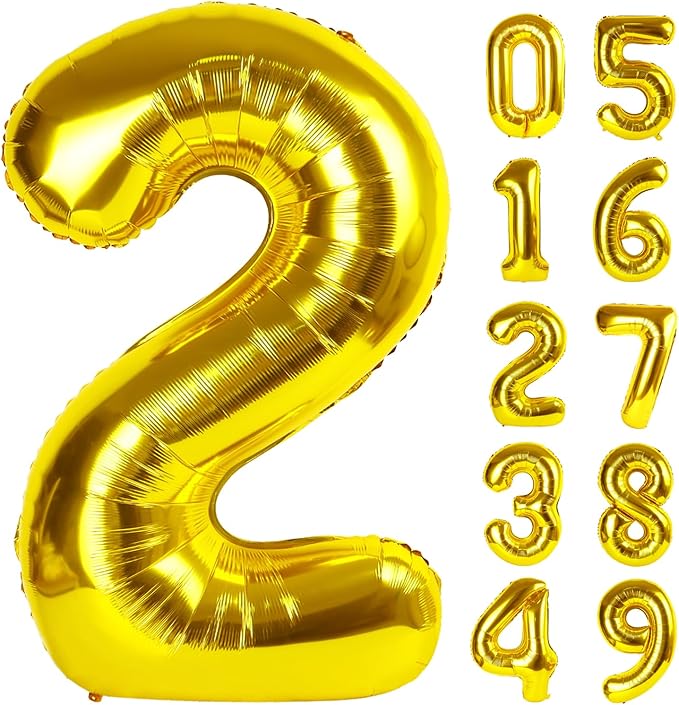 40 Inch Gold 0-9 Number Mylar Foil Balloons 2 Gold Digital Balloons by Lnhiya