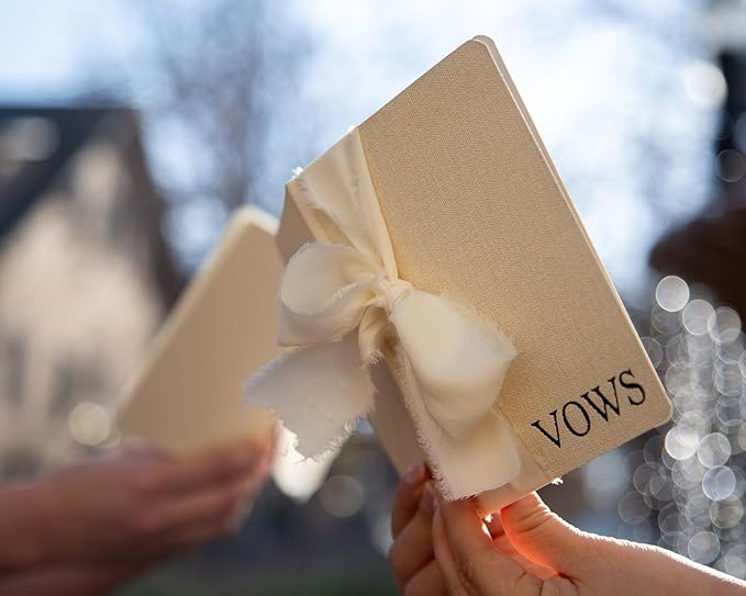Cream Embossed Slim Vow Books w/Ribbon - Image 6