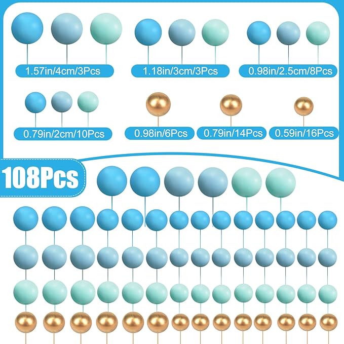 Tondiamo 108 Pcs Balls Cake Topper DIY Cupcake Insert Foam Balloons - Image 3
