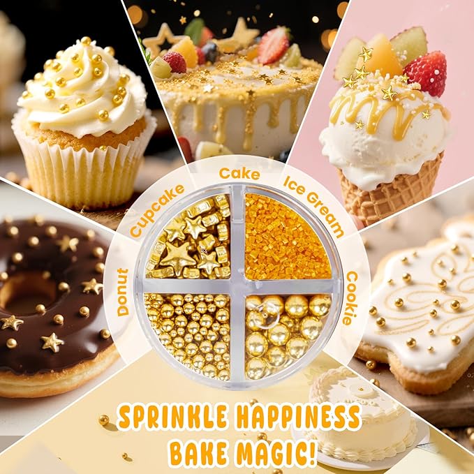 Edible Gold Pearl Sprinkles for Cake Decorating, Baking Cake Decorations - Image 5