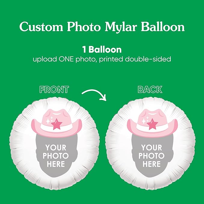 Big Dot of Happiness Personalized Pink Rodeo Cowgirl Fun Face Photo Balloon - Image 3