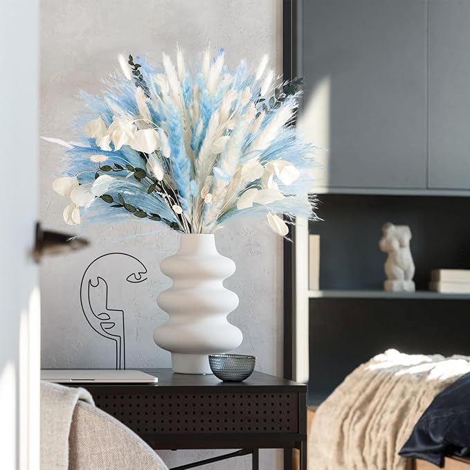 N&T NETING 101Pcs Blue Pampas Grass Decor Natural Dried Floral Pampas Grass - Image 8