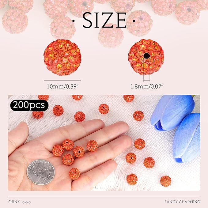 200pcs 10mm Orange Rhinestone Beads - Image 2