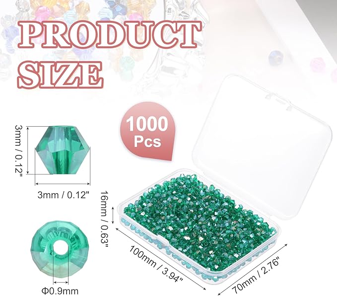 PATIKIL 1000pcs 3mm Bicone Glass Crystal Beads, Faceted Glass Spacer Beads - Image 2
