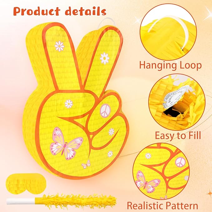 Hippie Pinata with Stick & Hanging Loop Daisy Flower Mexican Pinata Game - Image 3