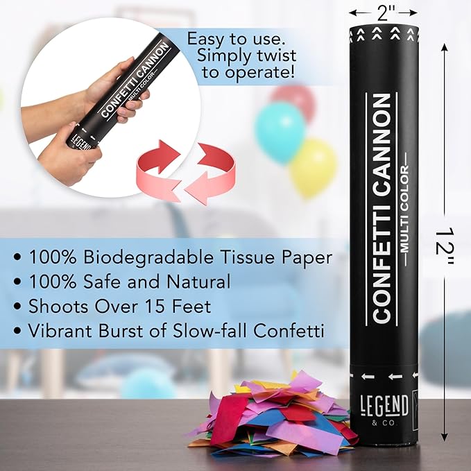 Legend & Co. 12 inch Confetti Cannons Multicolor | Biodegradable Confetti & Air - Image 5