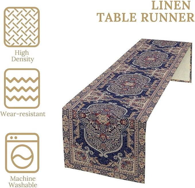 Vintage Boho Floral Table Runner, French Rustic Country Farmhouse Purple Golden - Image 5