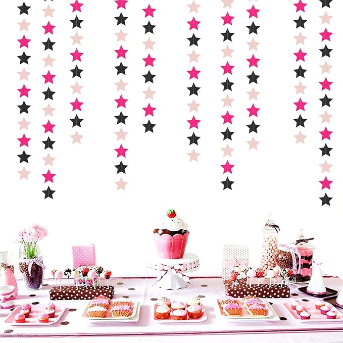 Hot-Pink Black Birthday Party-Decorations Garland - 62ft Twinkle Little Star - Image 5