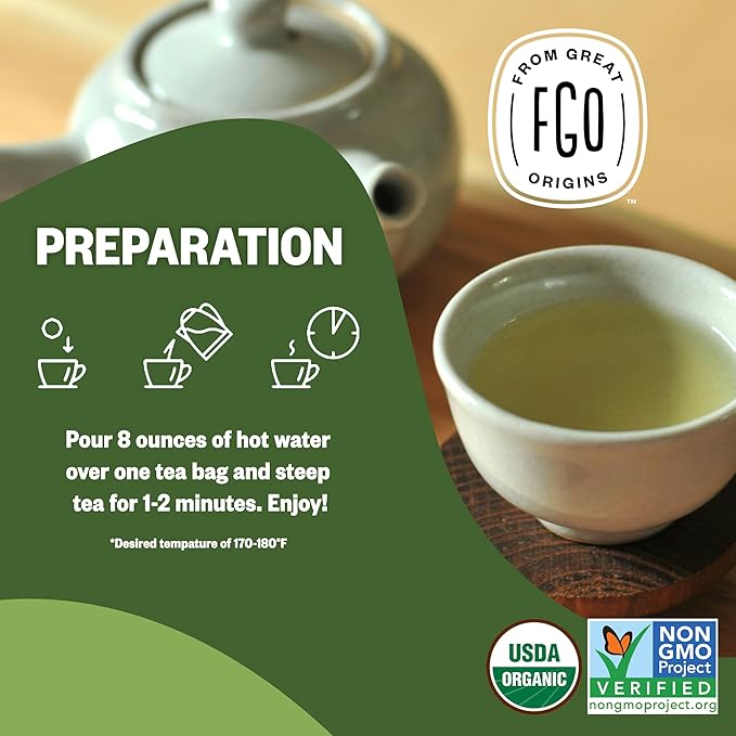 FGO Organic Japanese Matcha + Green Tea, Eco-Conscious Tea Bags, Resealable Bag - Image 5