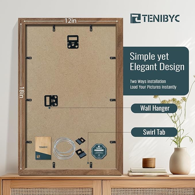 12x18 Frame Set of 4, Walnut Wood & HD Tempered Glass, 12x18 Poster Picture - Image 3