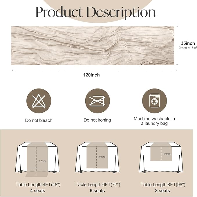 2 Pcs Begie Cheesecloth Table Runner - Image 2