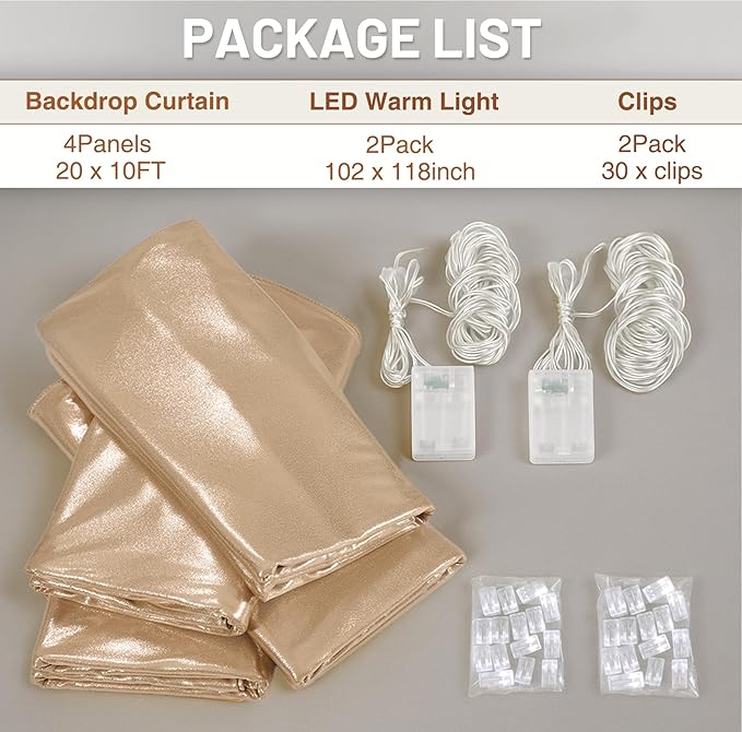 PartyVillage 20x10FT Champagne Gold Sequin Backdrop Curtain - Image 5