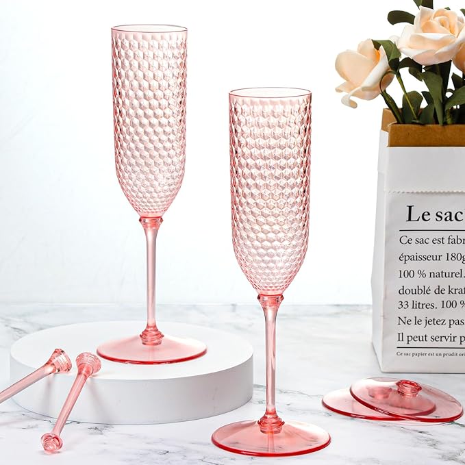 24 Pack Pink Detachable 2 piece Champagne Flutes 5.5 Oz Unbreakable Plastic - Image 7