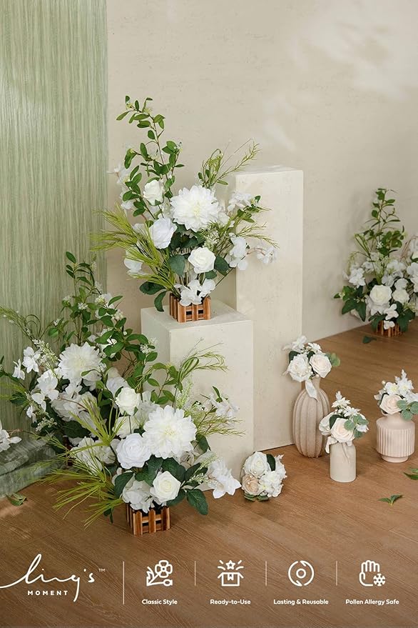 Ling's moment 17.5" Tall Free Standing Artificial Flowers Arrangements 4 pcs - Image 5