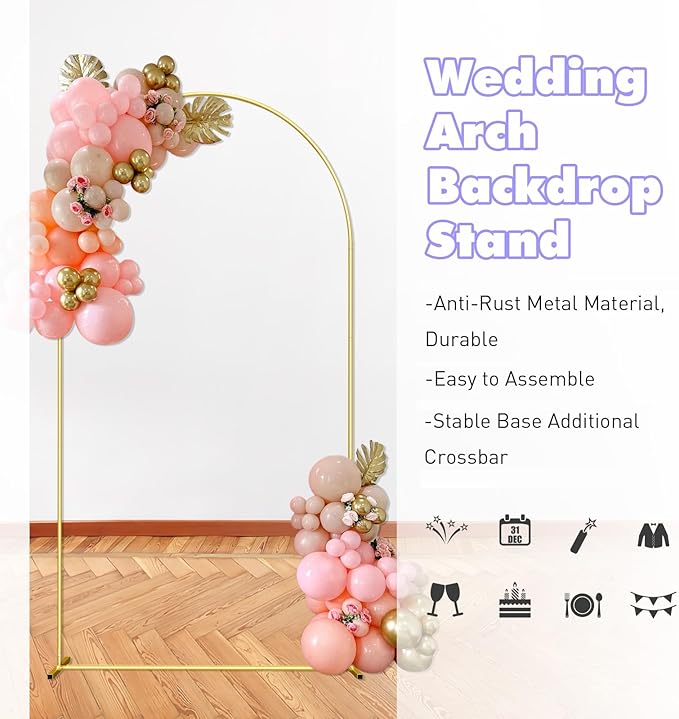 Wedding Arch Backdrop Stand 6.6FT Gold Wedding Balloon Arched Backdrop Stand - Image 5