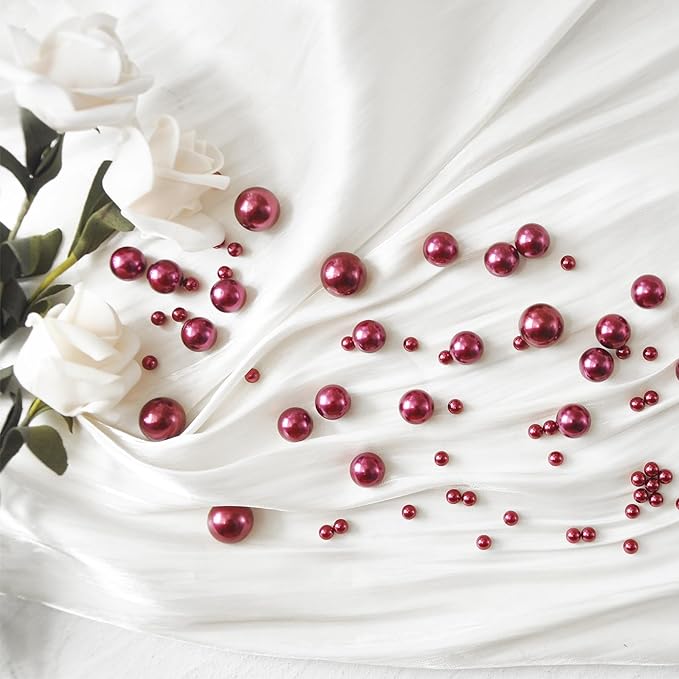 260Pcs Burgundy Glossy Beads for Centerpiece Decor, Artifical Pearls Vase Filler - Image 5