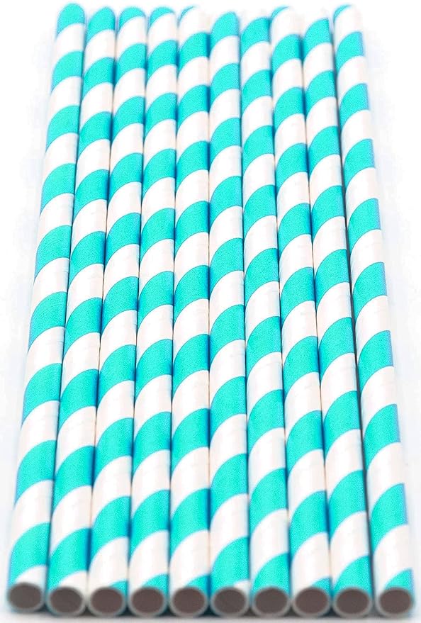 Pack of 900 Turquoise Swirls Biodegradable 4-Ply Paper Drinking Straws - Image 2