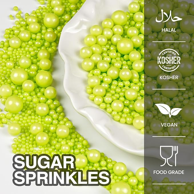 Christmas Green Pearl Sprinkles, Edible Candy Sugar Pearls, 150g/5.29oz - Image 3