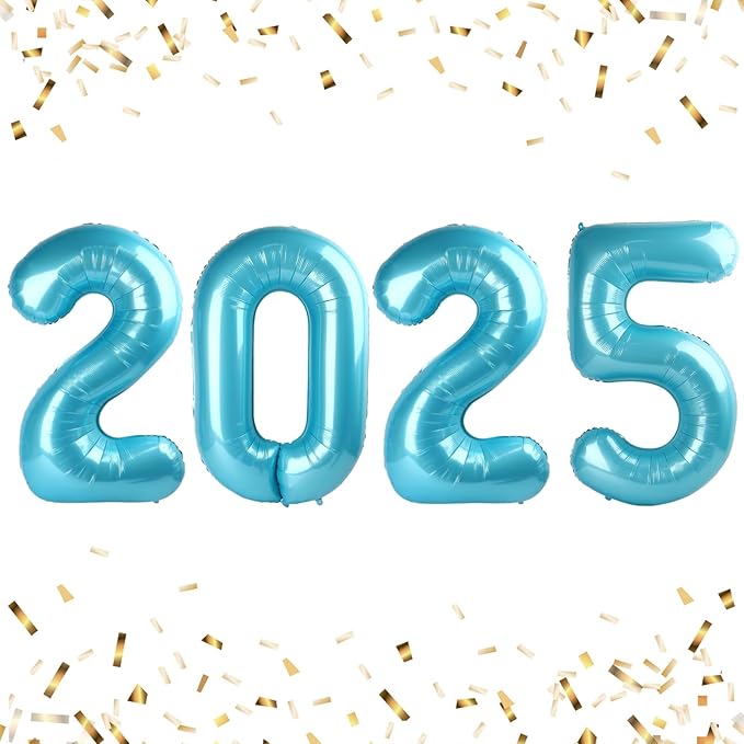 Pearlescent Blue 2025 Number Balloon, 40 Inch Foil Number 2025 Bluefoil Balloons by Upgesy