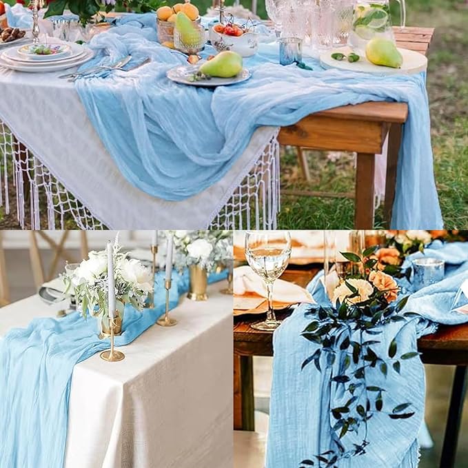 6 Pack Baby Blue Cheesecloth Table Runner 20 x 120 Inch Long Rustic Gauze - Image 6