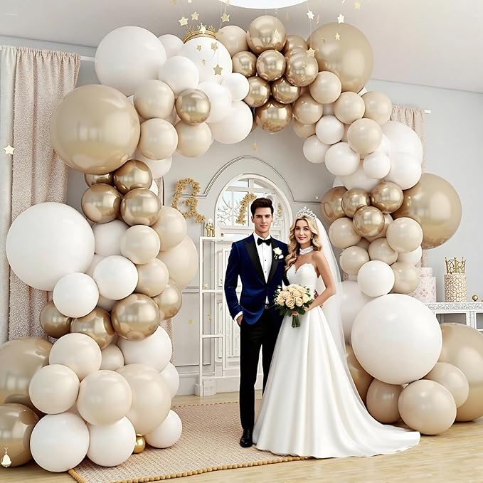 412Pcs White Sand Champagne Gold Balloon Arch Kit, Metallic Champagne Gold - Image 7