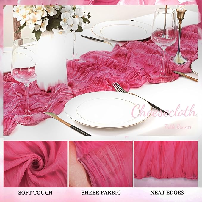Hot Pink 6 Pack Cheesecloth Table Runner 10FT Boho Fabric Rustic Cheese Cloth - Image 3