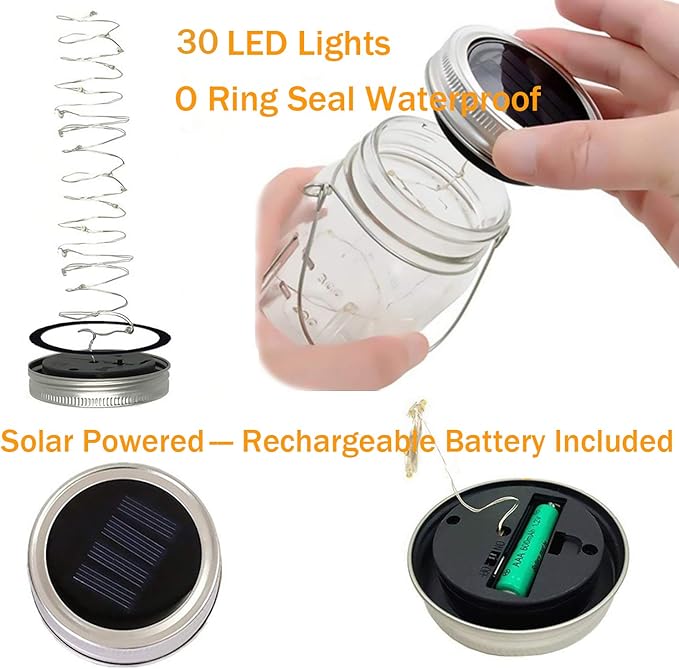 Solar Mason Jar Lights, 4 Pack 30 Led Starry Fairy String Hanging Jar Lights - Image 4