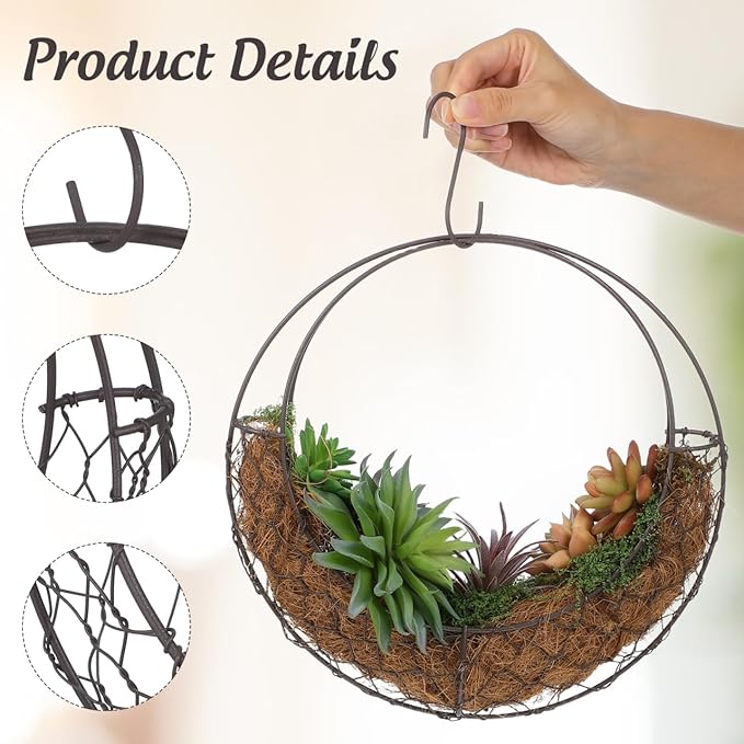 TOYANDONA Round Wire Wreath Frame: Moon Shaped Metal Hanging Sphere Planter - Image 2