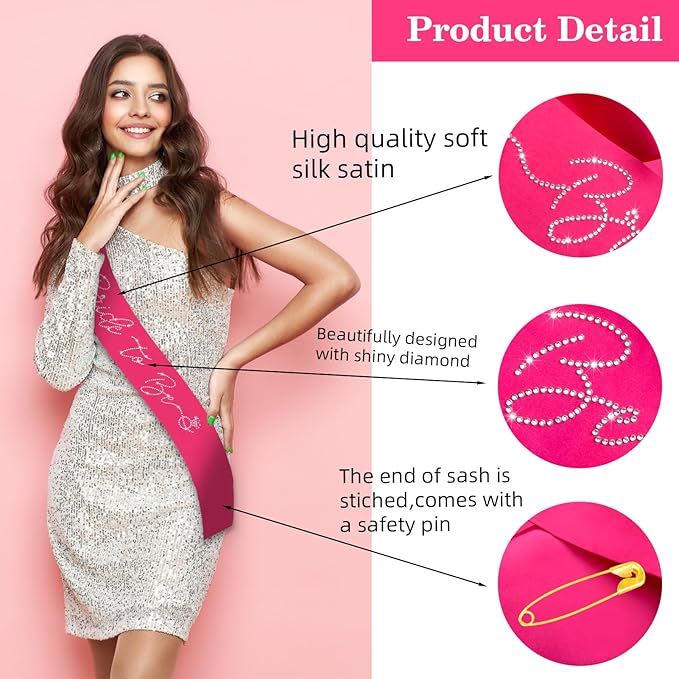 Hot Pink Bride to Be Sash with Glitter Rhinestones, Funny Bride to Be Sash - Image 2