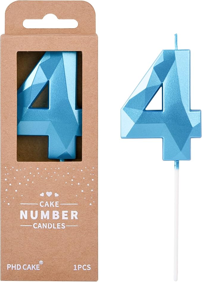 PHD CAKE 2.76 Inch Crystal Blue 4 Number Birthday Candles, Cake Number Candles by PHDCAKE