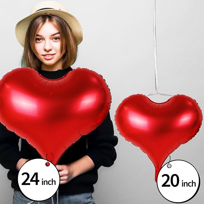 24 Inch Red Heart Balloons, Heart Shaped Valentines Foil Balloons - Image 4