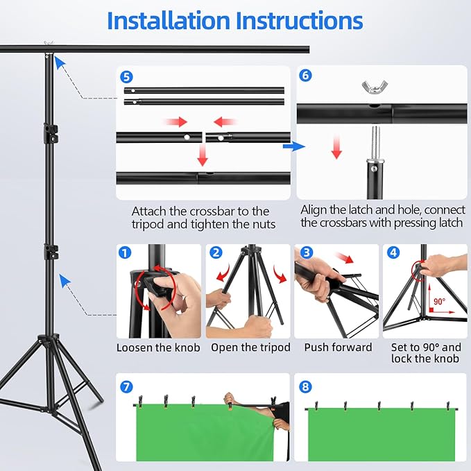HEMMOTOP 7x5 ft Green Screen Stand Kit, 6.5x5 ft Green Screen Backdrop - Image 6