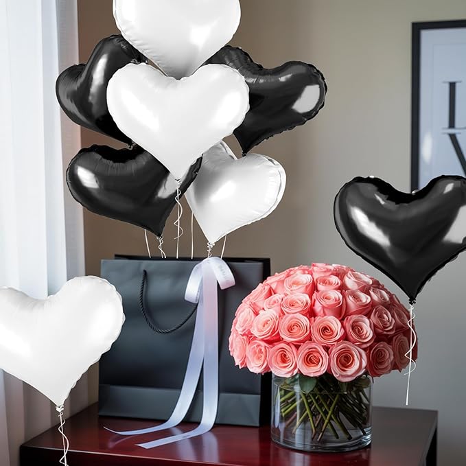 24 Inch Black White Heart Balloons - Image 4