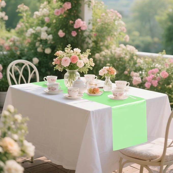10 Pack Satin Table Runner 12 x 108 Inch Long Green Silk Table Runner - Image 2