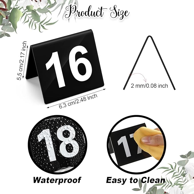 Tuanse Table Numbers 1-25 Acrylic Double Side Numbered Table Tents Plastic - Image 2