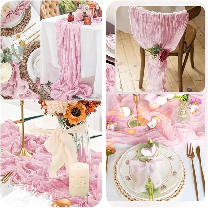 6 Pack Light Pink Cheesecloth Table Runner 23x120 inch Rustic Boho Gauze Table - Image 6