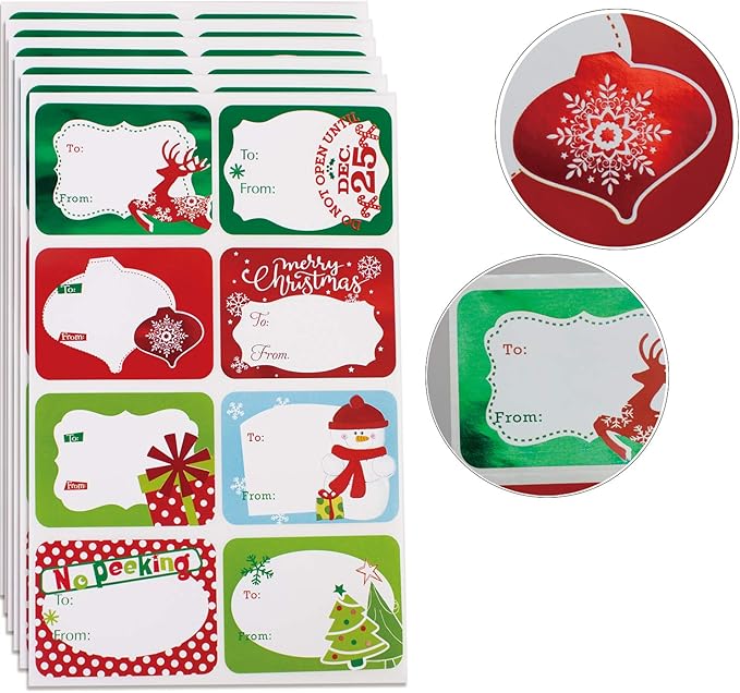 80-Count Foil Christmas Tags Sticker，8 Jumbo Designs by PartyFunny