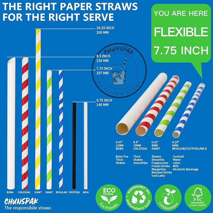 Brown Kraft Bendy Paper Straws, 7.75" x 0.24", 250 Ct. - Image 7