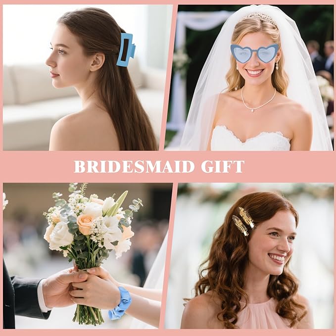 Dusty Blue Bridesmaid Proposal Gift Set, Scrunchies, Makeup Clips & Sunglasses - Image 5