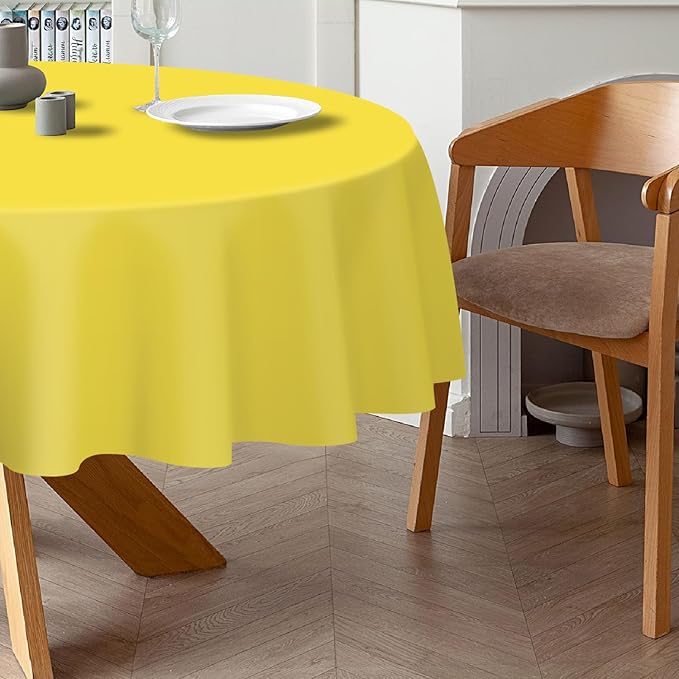 QIKSION Yellow Round Tablecloth 12 Pack, 84 Inch Plastic Table Cover Disposable - Image 3
