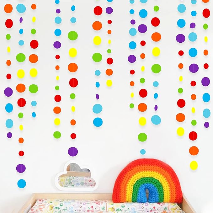 46Ft Rainbow Garland Colorful Circle Dots Hanging Paper Streamer Backdrop Multi by pinkblume