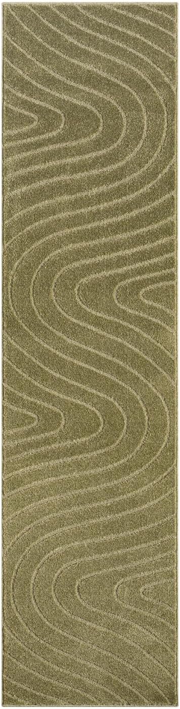 LUXE WEAVERS Modern Geometric Wave Green 2x8 Hallway Runner Rug, Contemporary - Image 2
