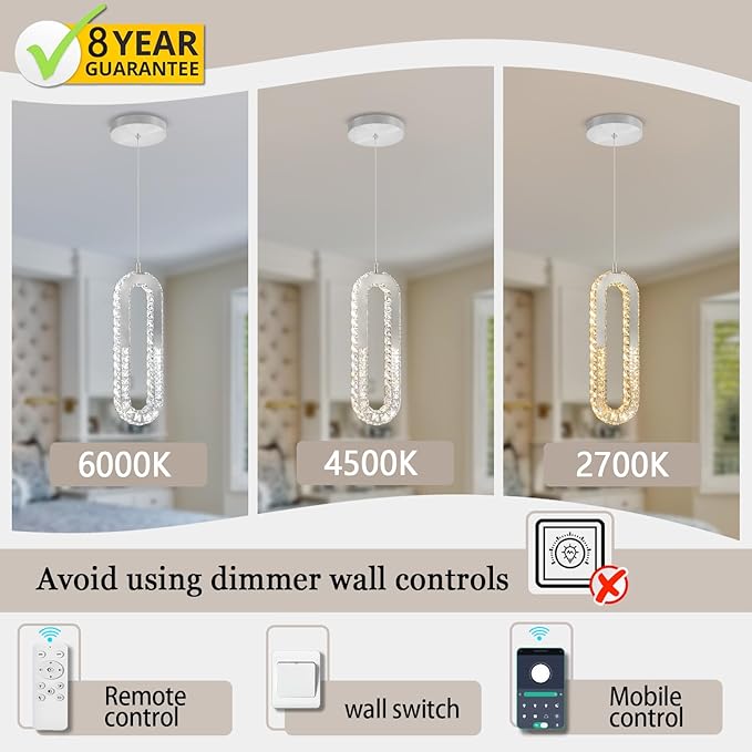 1-Ring Chandelier Silver Modern Pendant Lighting LED Dimmable Hanging Crystal - Image 3