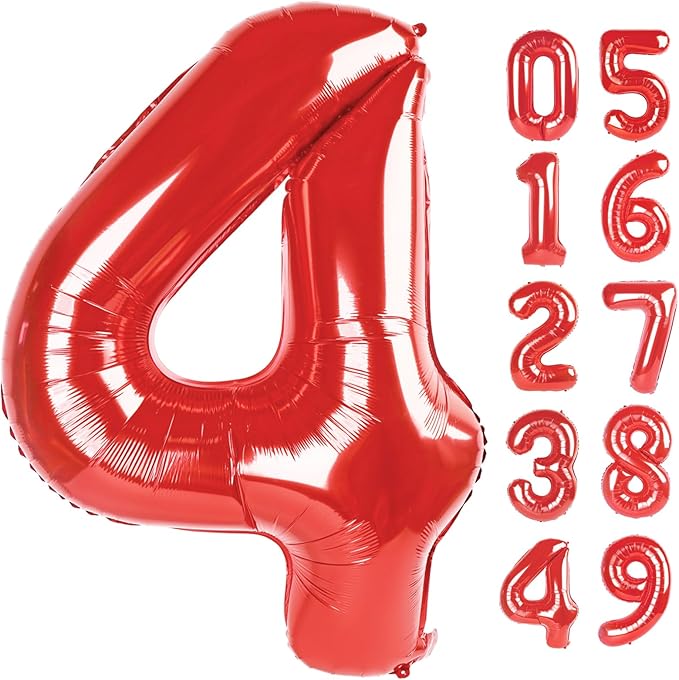 Number Balloon 40 Inch Red 4 Balloon, 4 14 24 34 40 44 48 New Years Balloons by Upgesy