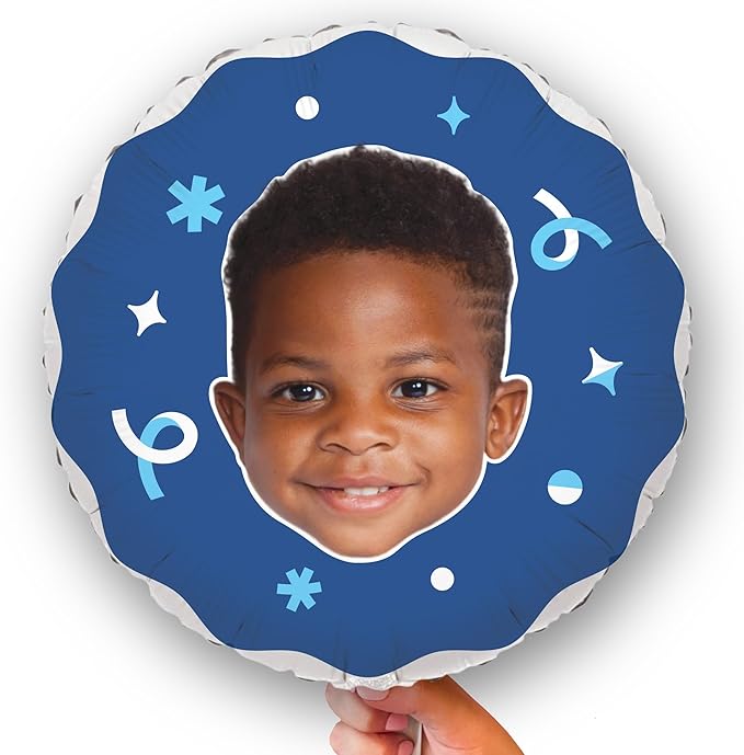 Big Dot of Happiness Personalized Fun Face Photo Blue Balloons, Custom Birthday by BigDotofHappiness