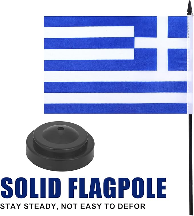Greece Desk Flag 12" Solid Pole Deluxe Set Greek Flags Banner Mini Small Greece - Image 3